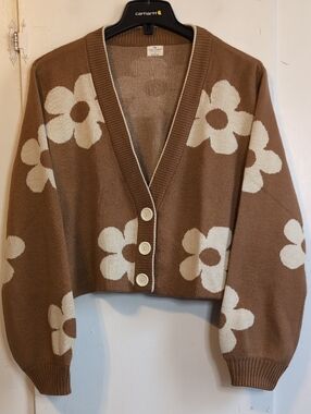 Simply Southern Cropped Flower Cardigan womens large